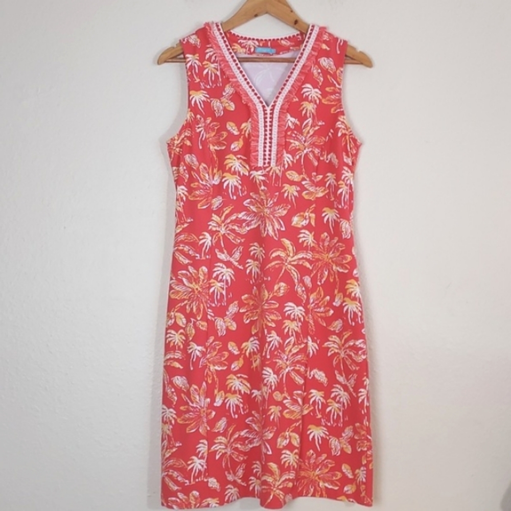 J. McLaughlin Brent Kona Palm Dress Sleeveless Coral Pink Size Medium